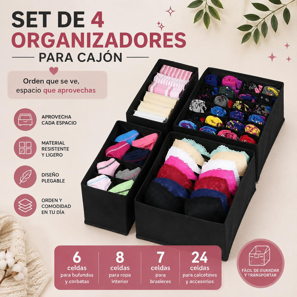 Set de 4 organizadores para cajón — Cada prenda en su lugar