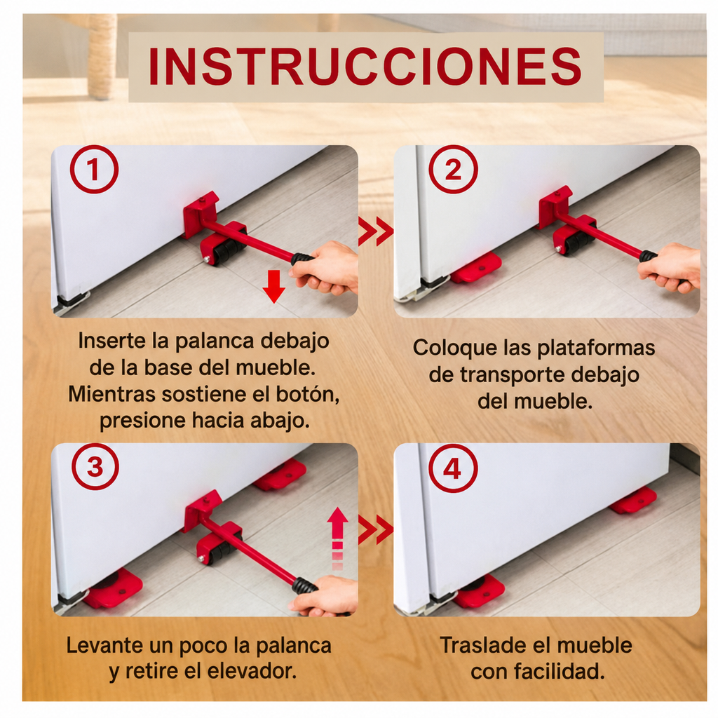 Kit de soportes para mover heladeras, lavarropas y muebles — Menos esfuerzo al reorganizar